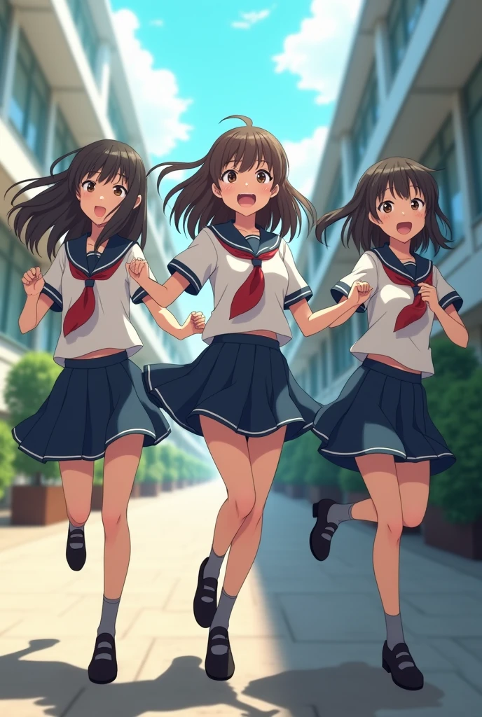 High school girl Japanese ３People Skirt flip Live action 