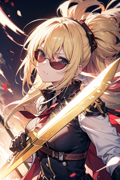 Blonde and wearing sunglasses、Anime girl with sword, Kschaert Krentz Key Art Feminine, detailed Anime character art, Best anime 4k konachan wallpaper, Portrait of a female anime hero, Key Anime Art, Guilty Gear Strike Splash Art, Female Anime Characters, Character artwork, Anime character art, Inspired by Le Chevalier, Amazing anime 8k