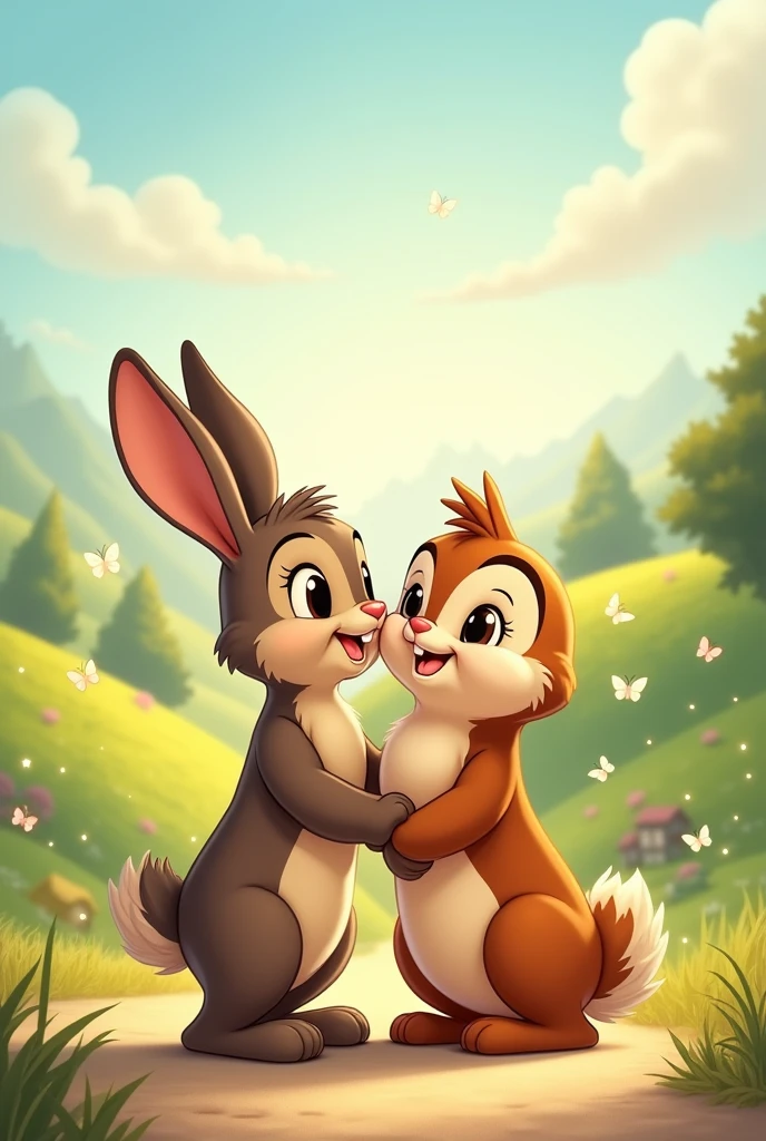 Illustrate the moment of reassurance, emphasizing the strength of their friendship in Disney cartoon form