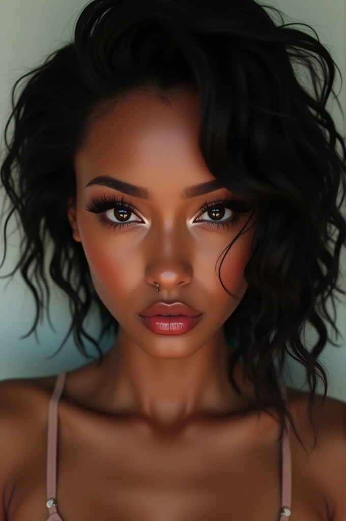 Create a black woman with very Chinese or Asian eyes and big tits and ass