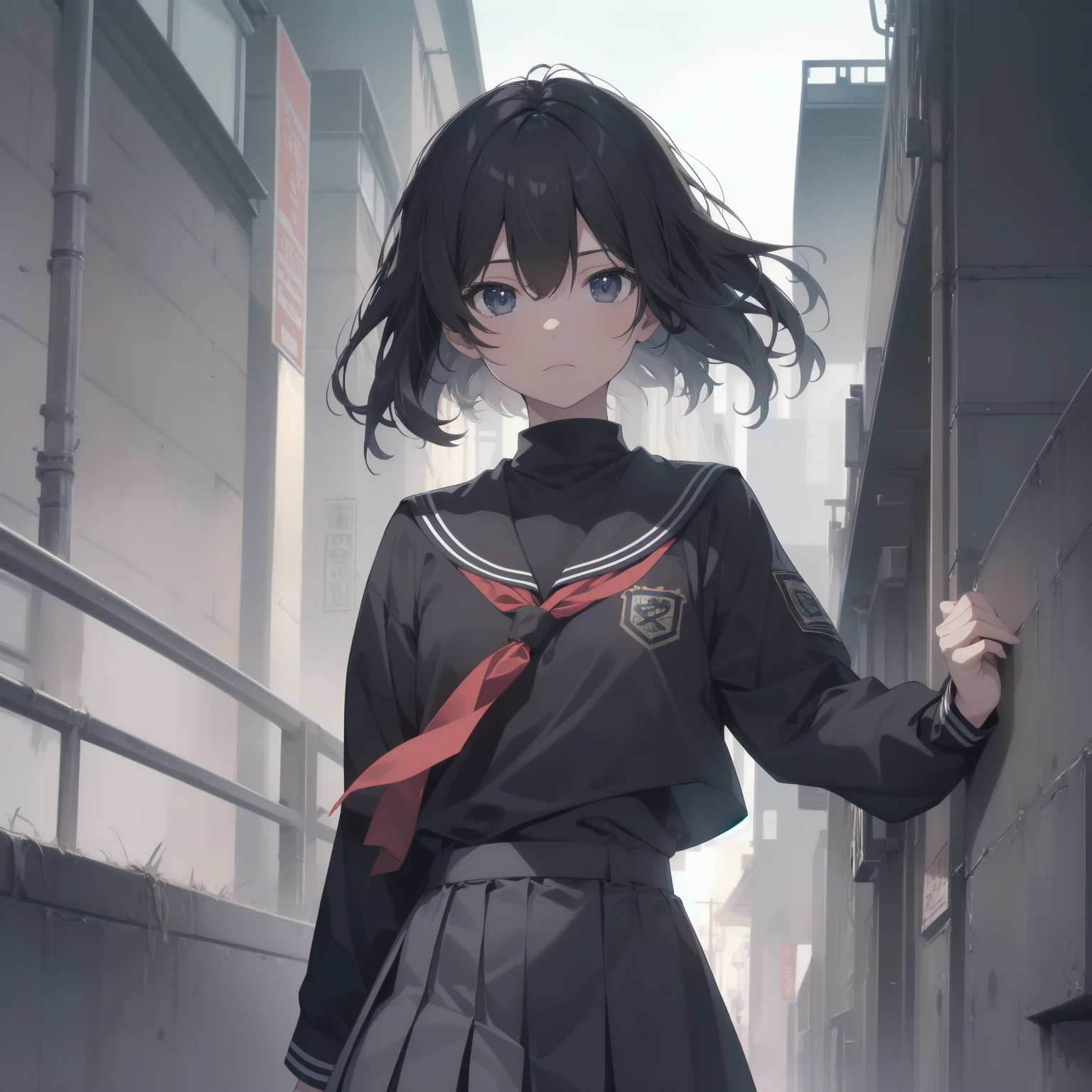 ultra-absurdres-Top quality by artist God, ultra-detailed, high resolution, anime moe artstyle, best anime 8k konachan wallpaper, pixiv contest winner, pool:2810, perfect anatomy,break, 1girl, (Please draw a girl walking sleepily to school alone. )break,(Solo,little female, 13-year-old:1.3),Full limbs, complete fingers,a junior high school student, (very short hair), short cut, flat chest, , small butt, small black eyes, beautiful detailed eyes, well-proportioned iris and pupils, expressive eyes, highres detailed hair, soft expression, salor school_uniform, sailor collar, serahuku, bow, pleated skirt,(Detailed Lighting), (Detailed background), in the School commute route. break,super detailed skin, Best cinematic lighting powered by famous artist, 8k,beauty illustration,photoshop_(medium),very aesthetic,break,((artist:ishikei )), artist:clamp ,artist:carnelian ,artist:kantoku ,