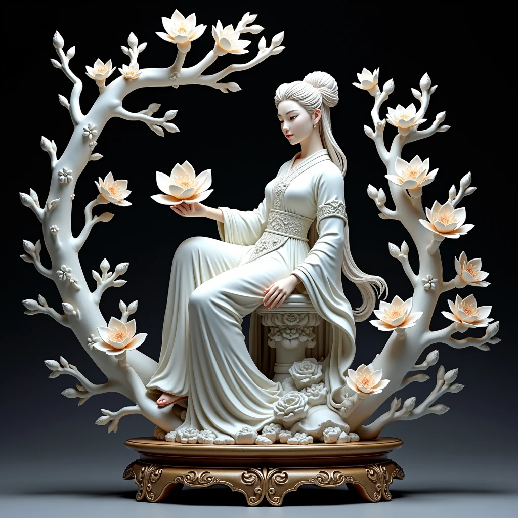 High Quality Fantasy Artifact Concept Art, Simple background, Ceramic Chinese Girl, Carved high-end porcelain, complicated, Gorgeous, 8K