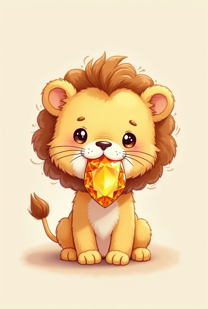 lion biting topaz gem kawaii cute drawing with soft colours and lineart