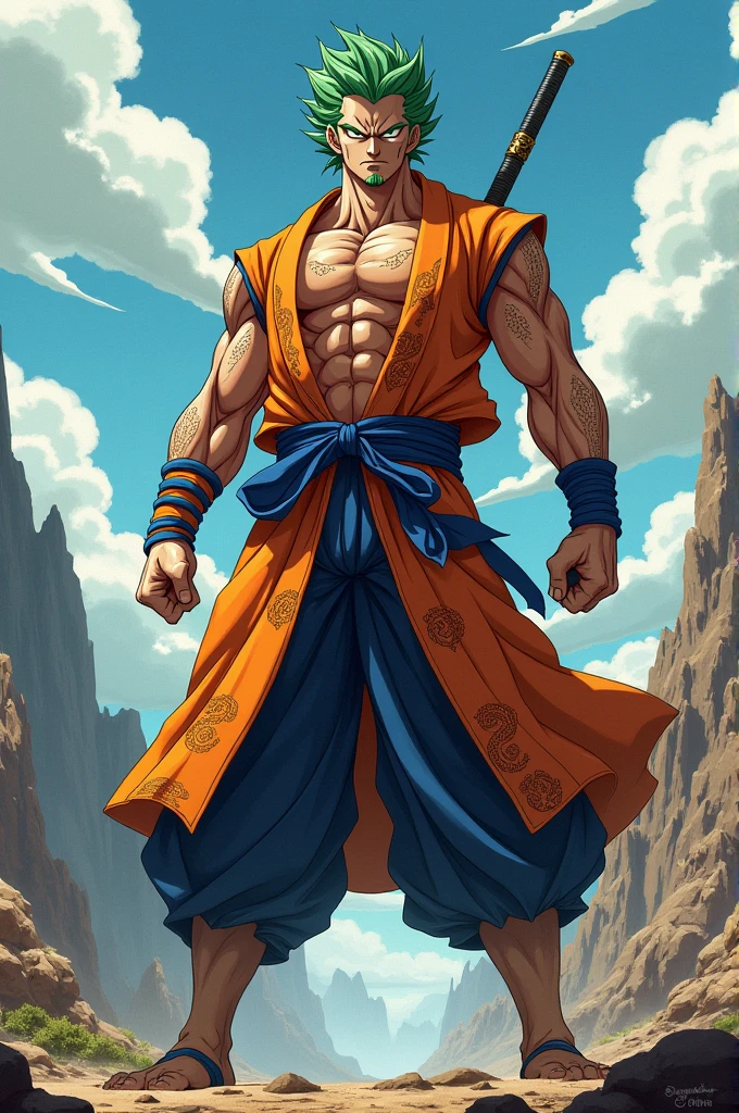 rononar zoro and goku mixed
