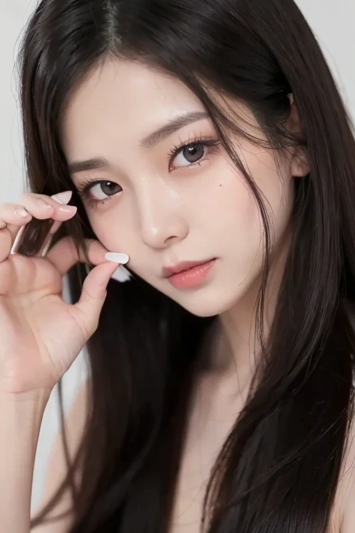 最high quality, 8k, Vibrant, Sharp focus, high quality, High resolution,28 years old、Look forward,Her bangs are straight and reach above her eyebrows..,Large mole near the mouth,Squint your eyes,Droopy eyes,Thin lips,Mole on right eye,Prank,Sex Appeal,Wearing a face mask for beauty