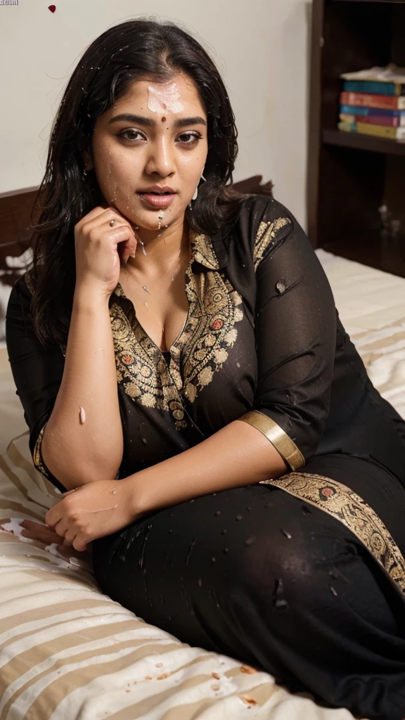  South Indian plus sized women, (cum Splash on her breasts and nipples, cum Splash on her gace, Splash of cum on her face, cum Splash on her blouse, cum Splash on her eys),