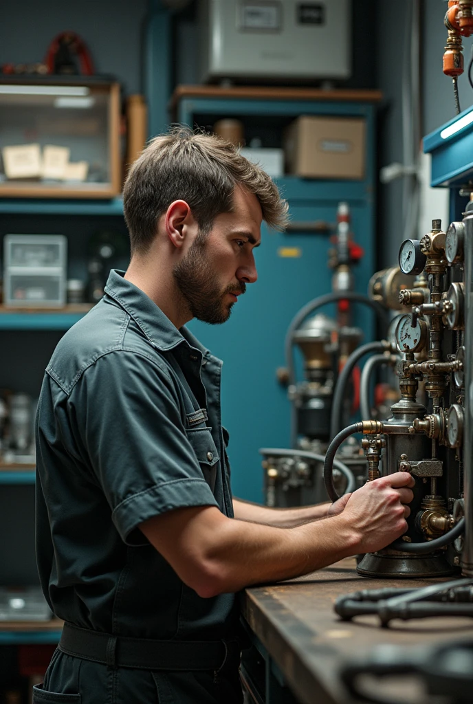 A refrigeration engineer with his materials