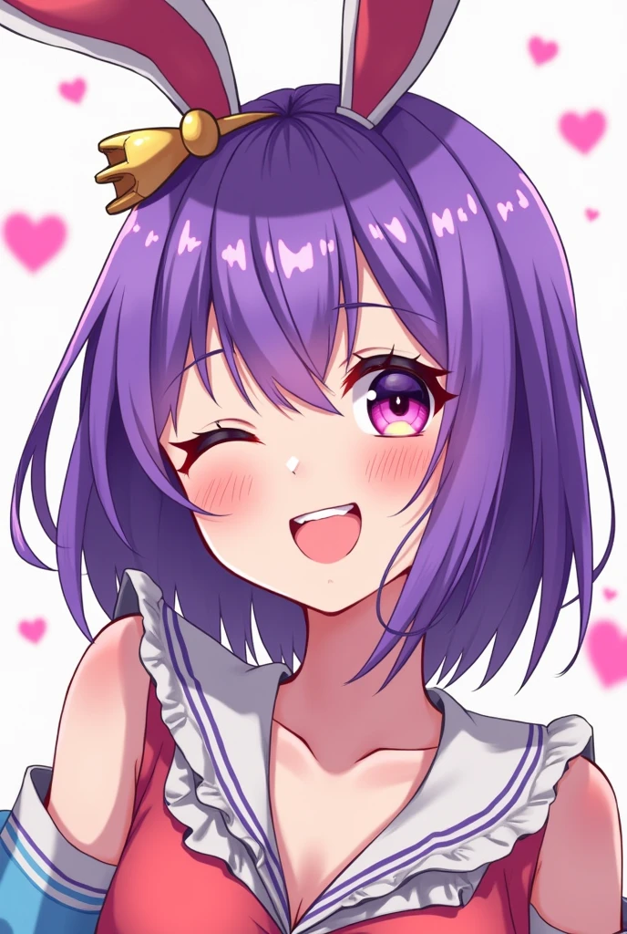 Purple-haired idol, a bit anime-like!
Wearing a rabbit hair accessory!
The idol vibe is off, so I added!
