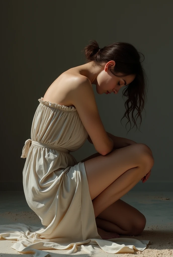 (photorealism:1.2), plus grande qualité d'image, (une femme à genoux:1.8), (penchée en avant:1.8), (la tête posée sur le sol:1.8), la tête posée sur le sol, (vue de dos:1.8), (((en robe))), (((la robe relevée sur les hanche))), on voit ses cuisses, on voit ses fesses, quelques boutons sur les fesses, (((la tête posée sur le sol))), vue de dos, ass up head down, tête au sol, tête sur le sol, (genoux et tête au sol;1.9)