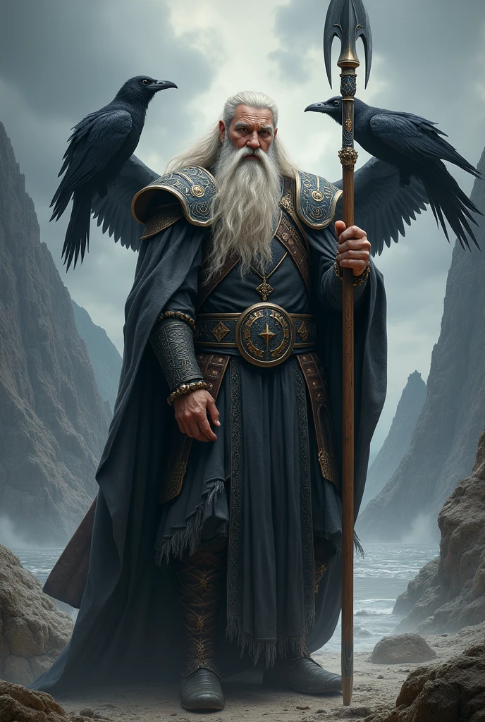 odin with spear and crows