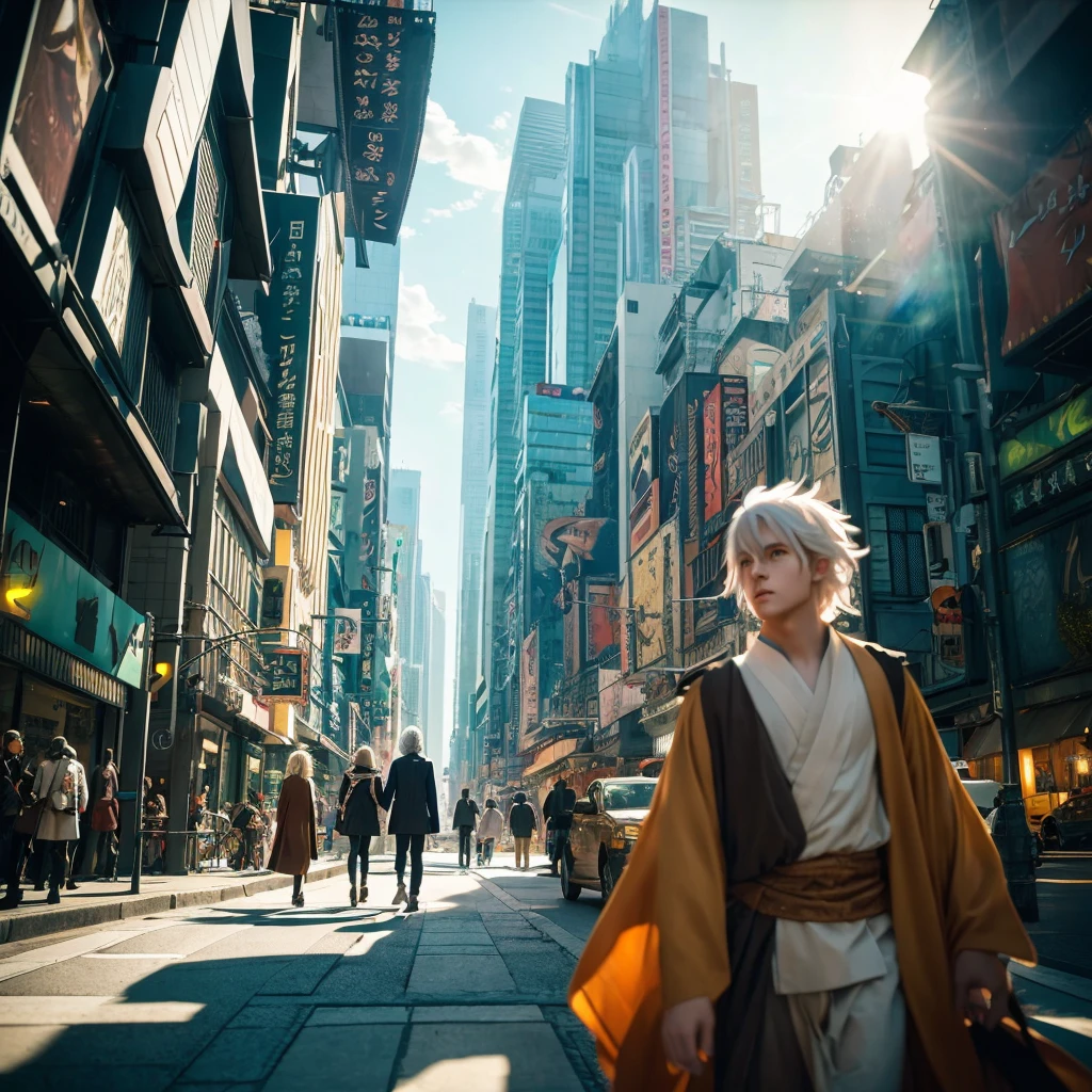 Anime couples are walking in a sci-fi city full of feasting and debauchery. A waist-length girl with white hair and golden pupils is leading a man with medium hair. Shadows of dragons and phoenixes emerge behind them. Close-up perspective. Concept art Makoto Shinkai, pixiv winner, romanticism, Makoto Shinkai Cyril Rolando, love concept art, ros trance. Landscape background, Ross Tran and Makoto Shinkai, Ross Tran and Ilya Kuvshinov, Loish and Ross Tran.