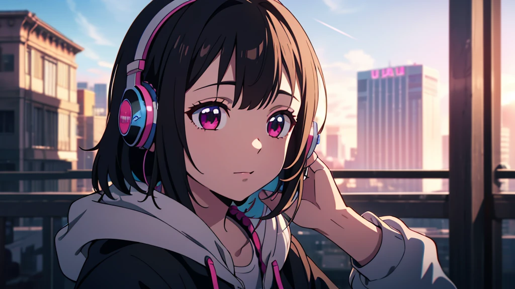 masterpiece, best quality, high quality, detailed, ultra detailed, hyper detailed, insanely detailed, exquisite, beautiful, FHD, Full-HD, 4K, 8K, 16K, highres, absurdres,1girl, (lo-fi),Listening to music through headphones,