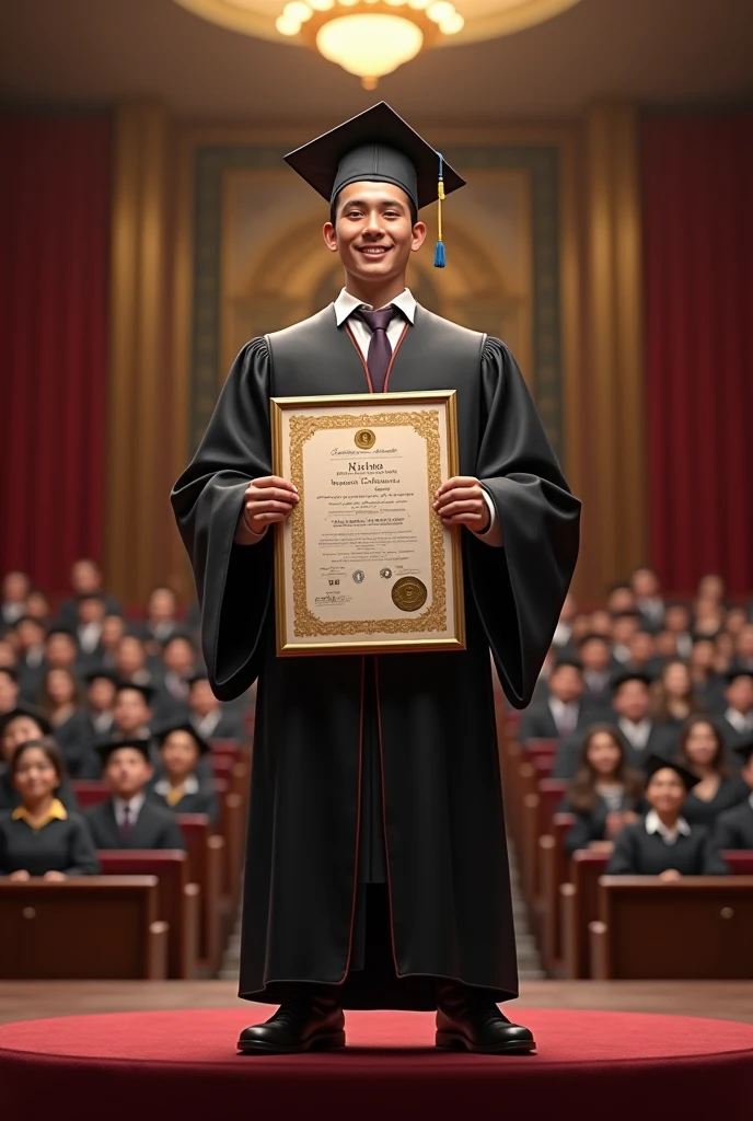 A student getting certificate in stage
