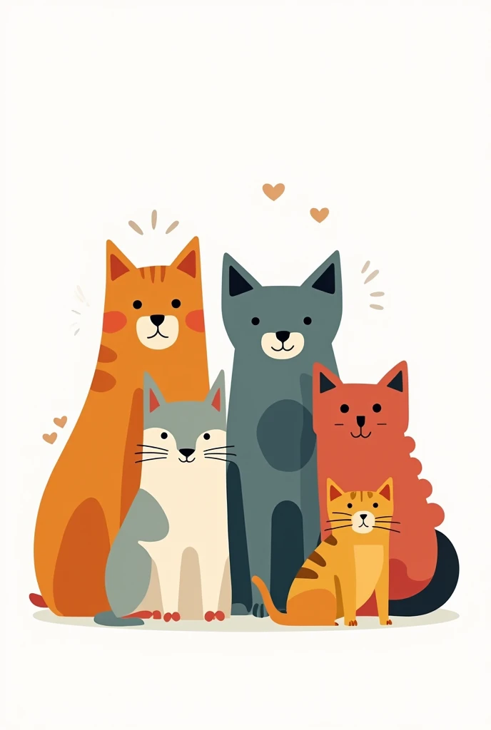 Flat illustration, A group of abstract animals, cats, dogs, pure white background, cute and fun, colorful color scheme, minimalism, Karl Schmidt-Rottluff