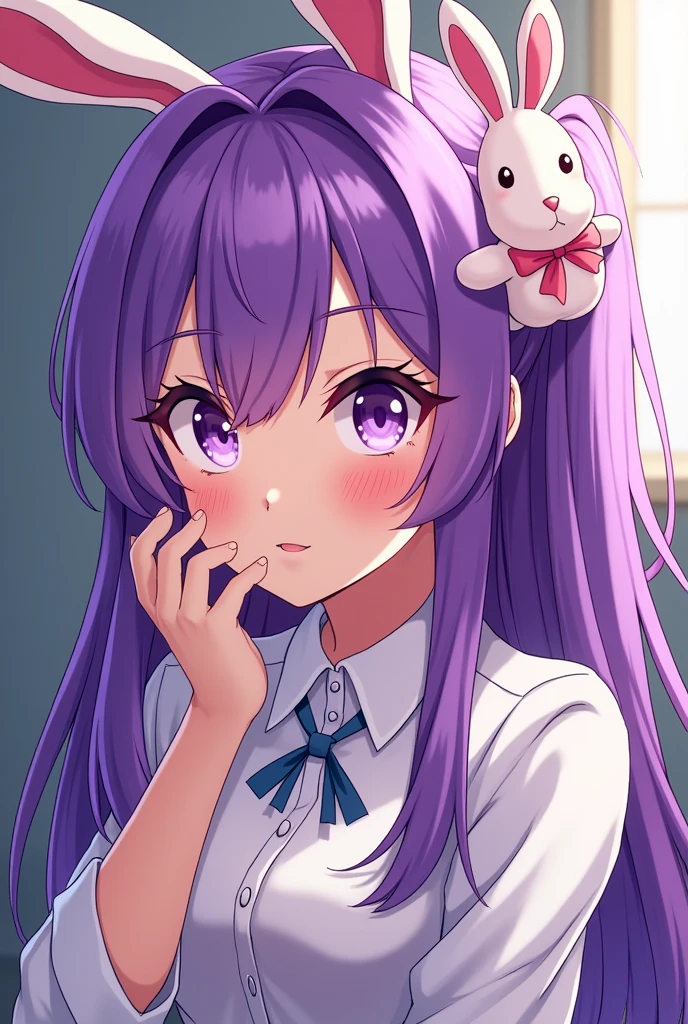 Purple-haired idol, a bit anime-like！
Wearing a rabbit hair accessory！
The idol vibe is off, so I added！
oh yeah！Plus, it makes your hair longer?
The idol vibe is off again, so I&#39;ll add something.、うさ耳じゃなくてWearing a rabbit hair accessory！