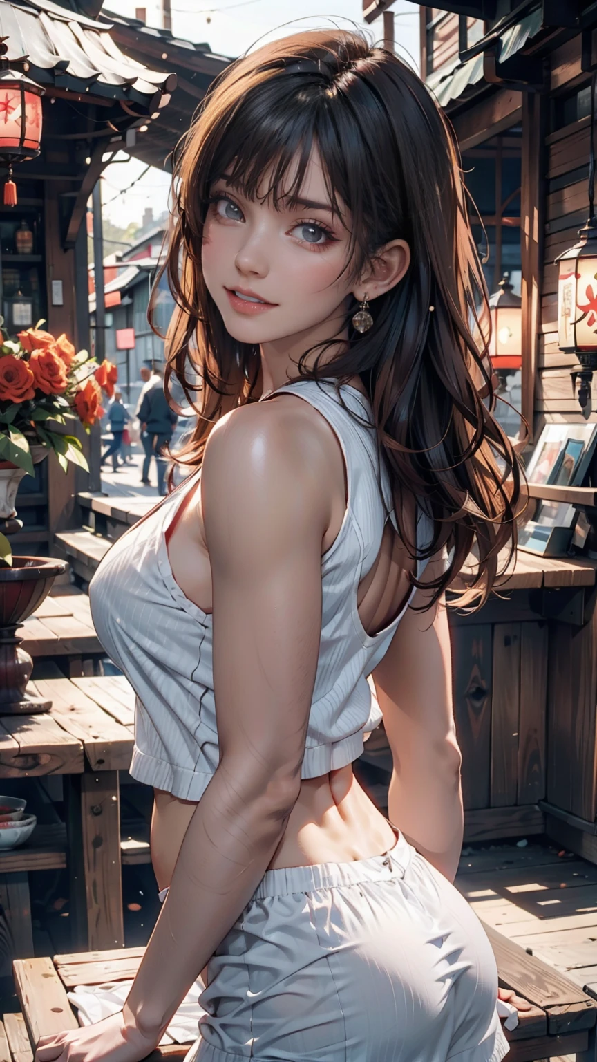 Short hair, outdoors, fair skin, messy hair, open mouth, Japanese woman, So cute, Soft and Face, Brown Hair, 8k解像度, Ultra-realistic, Super Definition, Soft Body Tight Ass Night, A cup small ((Highest resolution, 8k, masterpiece: 1.3)), Super Definition Face, Super Definition Lips, Beautiful Eyes, double eyelid