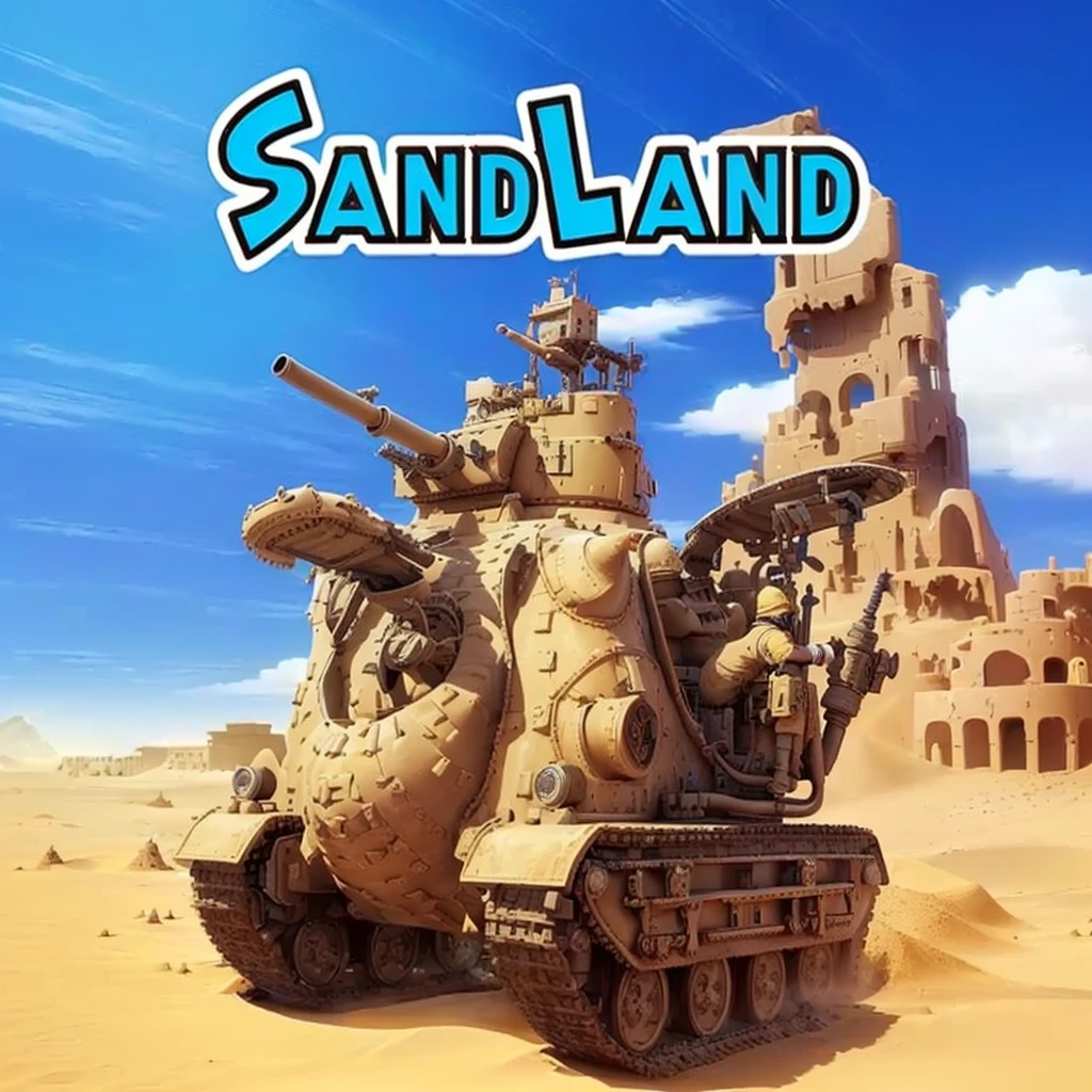 sand land - a game about a desert town, sand, sand desert fantasy, sand desert, front cover of a new video game, bandai box art, oland, candyland, sand sea, wasteland, graafland, desert wasteland, digger land, bandai box art. realistic, official artwork, sand dune, swamp land, sandcastle, videogame cover art, sandworm