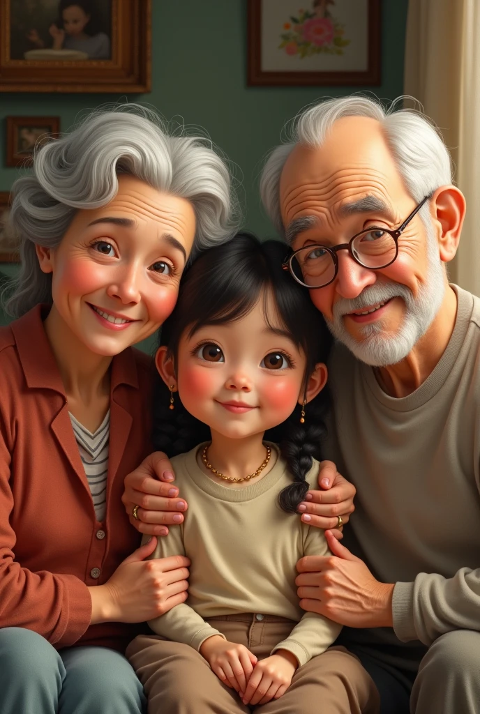 A girl beetwen her grandparents