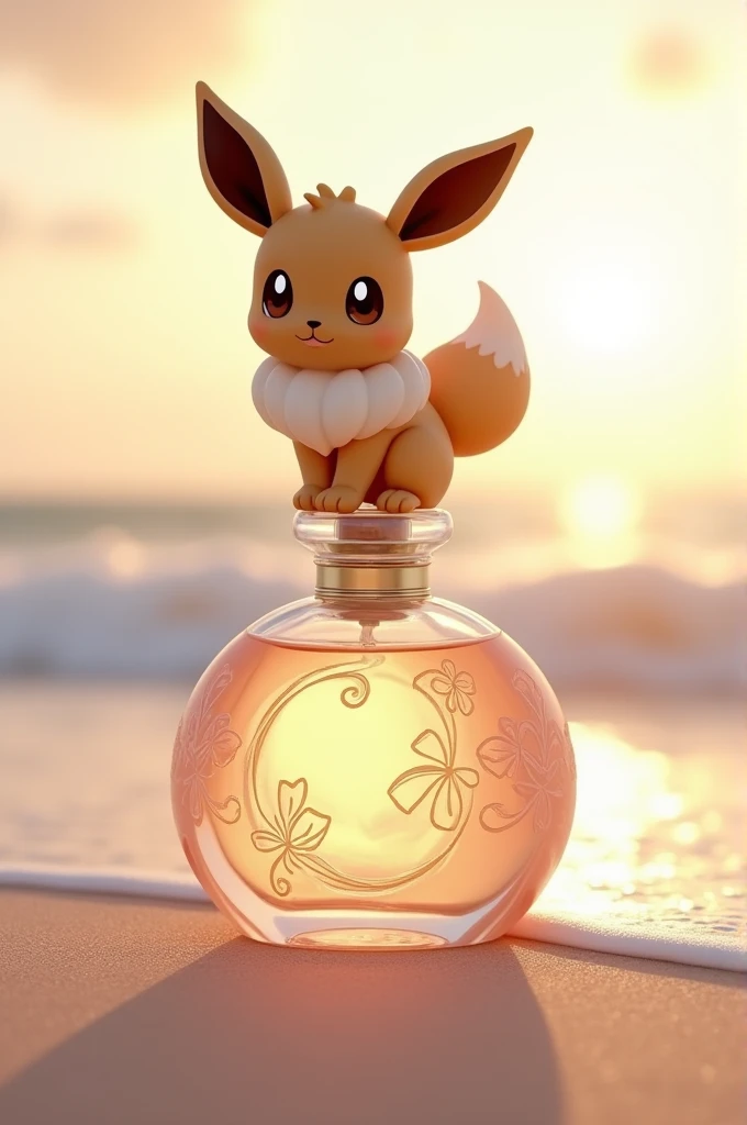Elegant perfume with eevee desain for teeneger with beach background