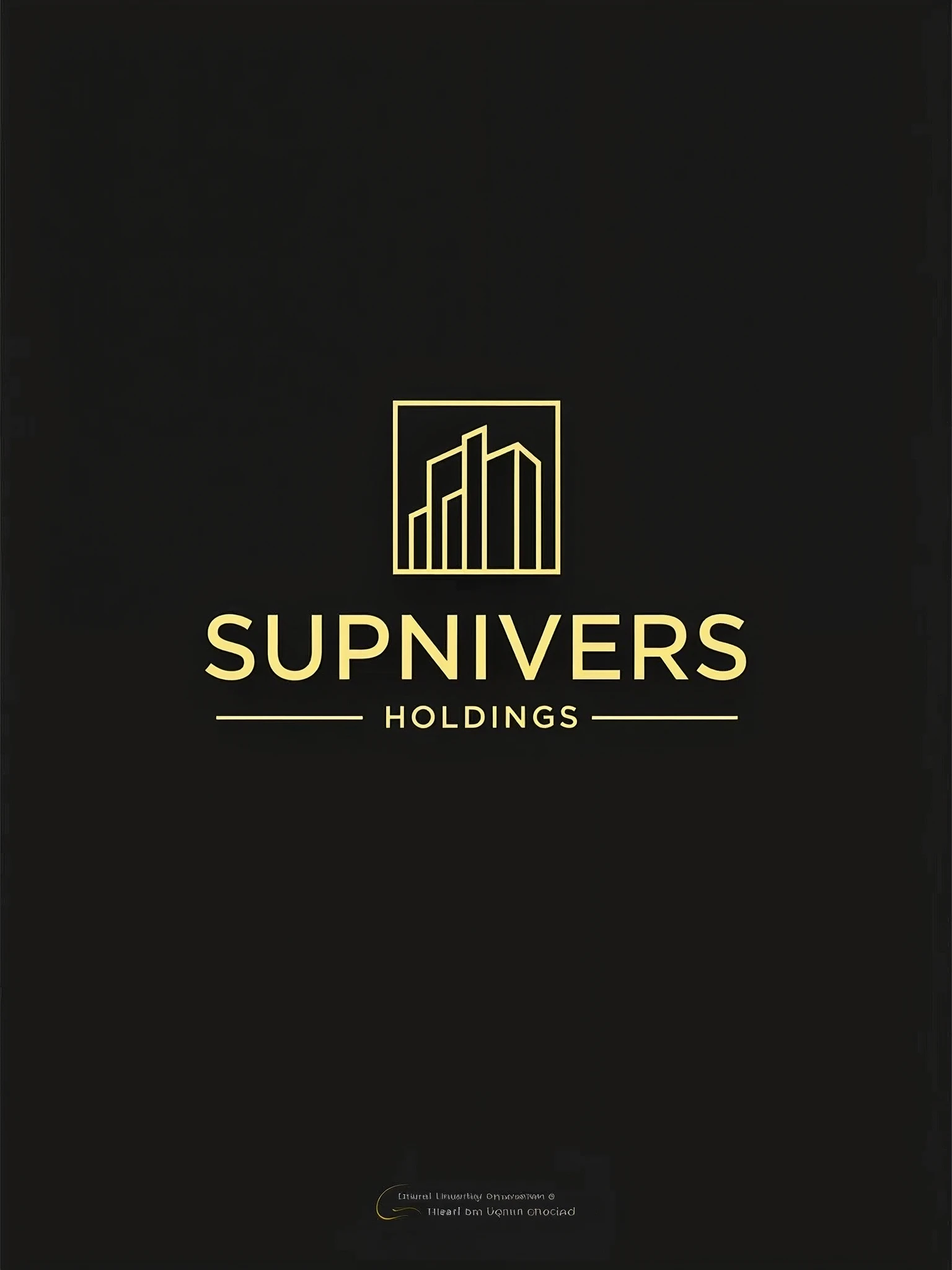 For Zhouyuan Land(supNIVERS HOLDINGS),An investment company,Design a timeless logo,Lines should be minimalist and modern,White background,Black and white color,High-end luxury,building based on a square shape,representing the building's stability and reliability。Will "sup" transformed into part of the square,brand name。using black and gold color scheme,golden lines outlining the square,Black fill "sup" 。