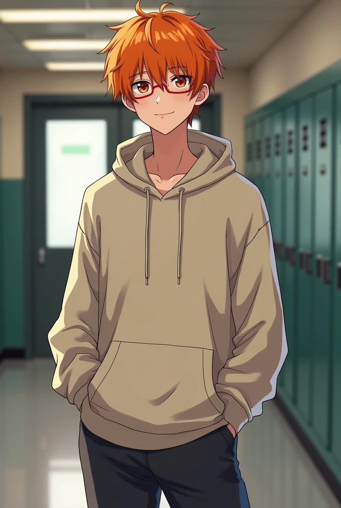 Boy with orange hair cool hoodie high school student Mature