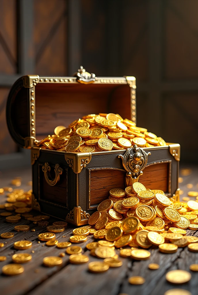 Gold coins are visible from the treasure chest, and there are plenty lying around below.