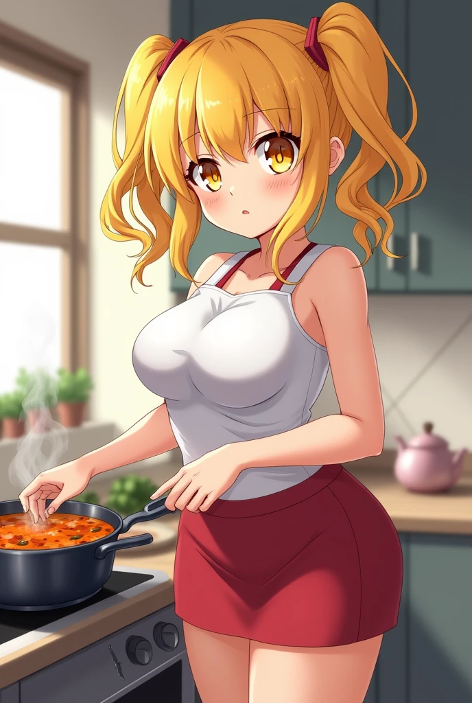 1Girl、 solo, Cherry tree、 Abandoned school building、 empty eyes,  kagamine rin , blonde hair, blue eyes,  hair band、  short hair、 big breasts、 nsfw, naked, sea, cooking, hair band、 ramen 