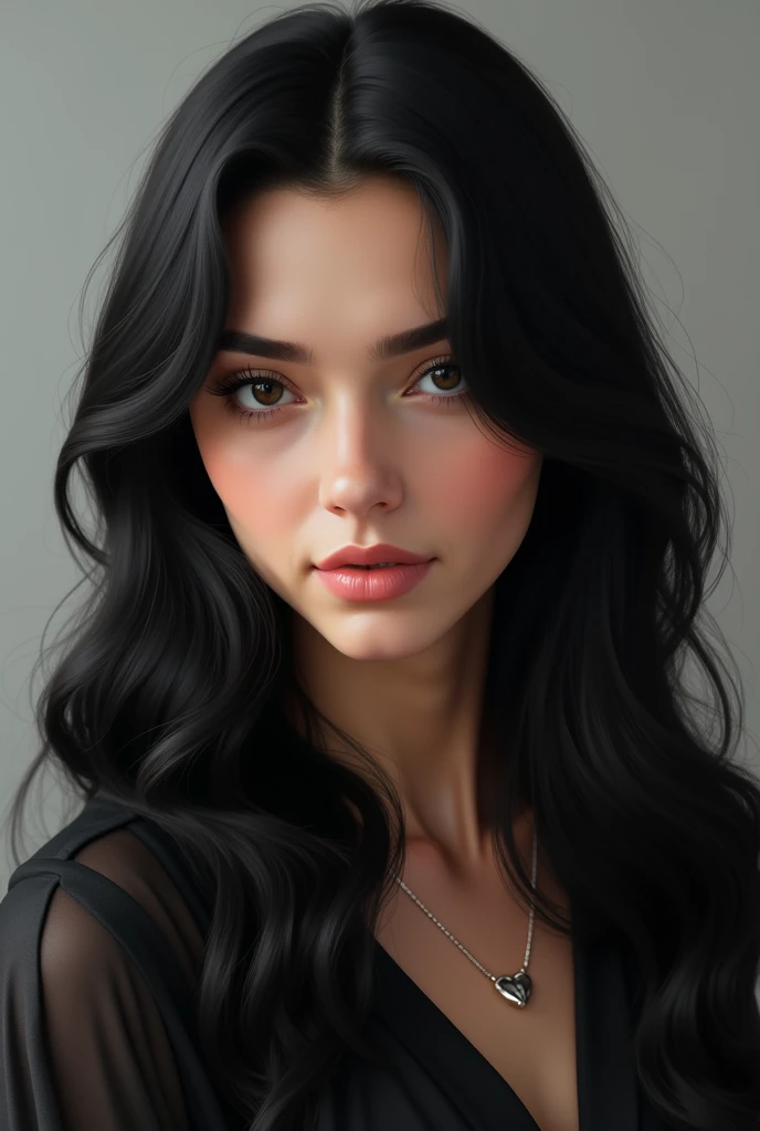 Long black hair, center parting, older sister, pop 
