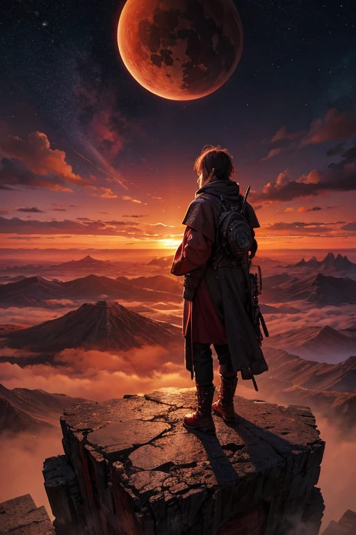 Highest quality、masterpiece、Desolate Earth、wreckage、Red Sky、Surrealism