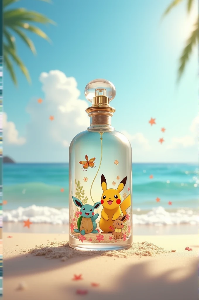 Elegant parfume with pokemon for kids with beach background