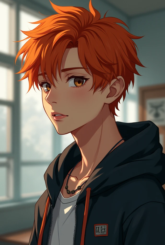 Boy with orange hair cool hoodie high school student Mature Handsome quiet beautiful