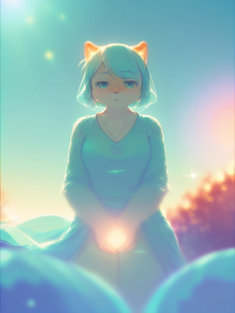 (Sumilux f1.4 24mm , low Latitude old color negative film , cross process , (bokeh), Long exposure , blur , flare, chromatic aberration , soft focus, (Shallow focus) , soft glow , Maximum aperture, high Key , Transparent depiction , Tyndall:1.5) , peeing woman