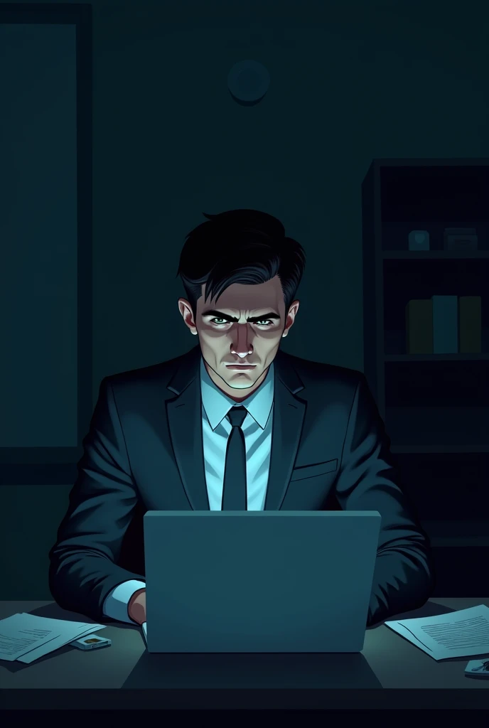 One person　Young man in suit　night　Working
