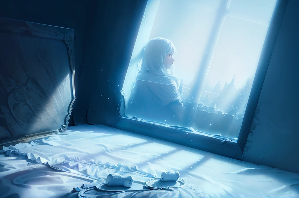 The moonlight was streaming through the window, casting a soft, ethereal glow on the crib, windows view