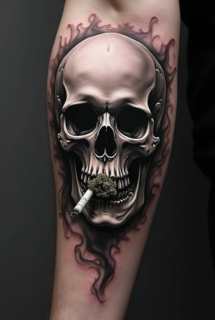 Create tattoos of a skull smoking a marijuana cigarette
