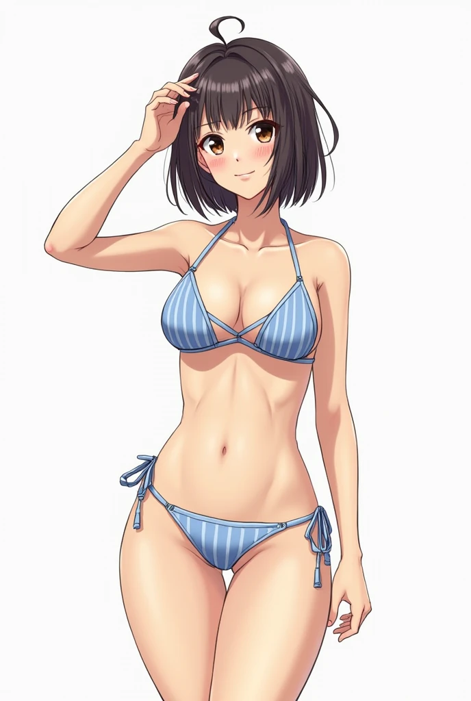 Draw a Japanese woman in a bikini