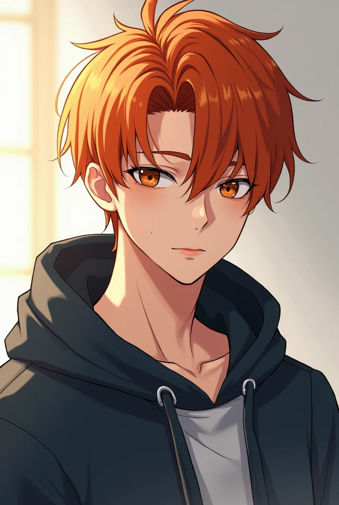 Boy with orange hair cool hoodie Handsome adultしい beautiful adult anime
