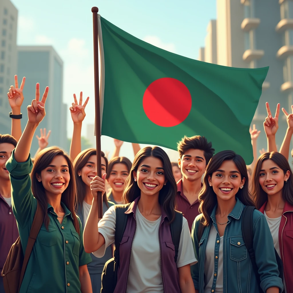 Students of Bangladesh holding the bangladeshi flag