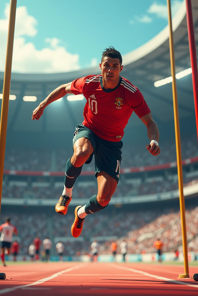 Cristiano Ronaldo in Olympics doing pole vault