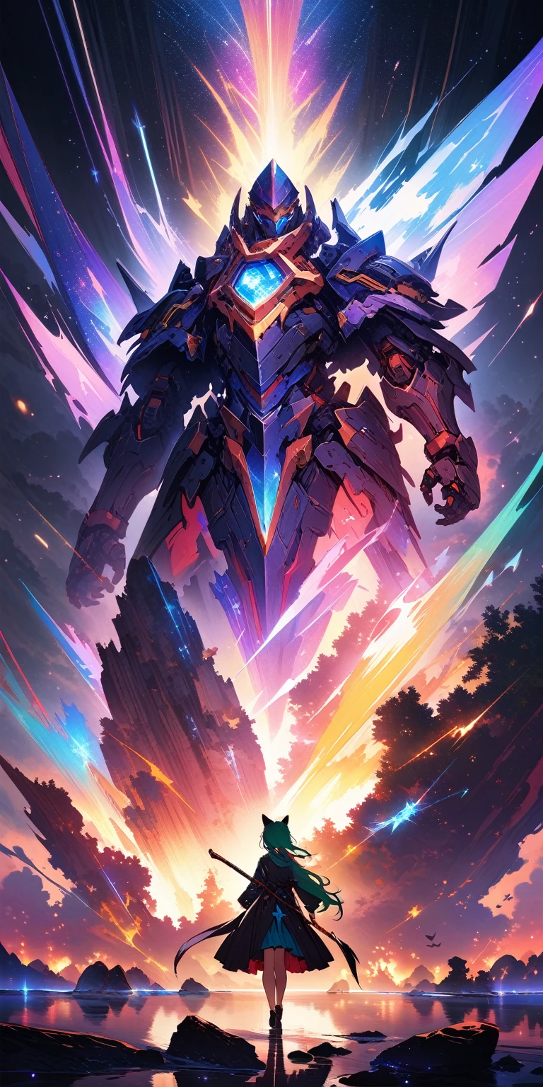 1 girl, A dark, futuristic, silhouetted figure of a girl with cat ears and a long, flowing coat, holding a massive scythe with a mechanical cat integrated into the blade, standing on a reflective surface with a minimalist, light gray background. --ar 4:3 --stylize 600 --niji 6, Rock sign hands, A vibrant anime-style illustration of a green-haired girl surrounded by cats, with her hands making the rock sign symbol and smiling at the camera. The background is filled with various cat characters in different poses, all rendered in a detailed manga art style. --ar 3:4 --niji 6 --style raw, A girl is dancing acrobatically in the starry sky, surrounded by constellations, on black background, white stars and lines forming constellations around her silhouette, light art installation style, high resolution, dreamy effect, fantastic scenery, minimalist design. --ar 3:4 --niji 6, A vibrant, detailed digital painting of an enchanted room filled with magical blue and purple crystal objects, tarot cards, amulets, runes on the walls, shelves, tables, couches, windows, magical artifacts like glowing crystals, ornate wooden furniture. The color scheme is vivid and striking, creating a dreamy atmosphere. colorful illustrations, highly detailed, high resolution, natural lighting, sharp focus, highly detailed illustration, high definition, in the style of octane rendering, hyper realistic. --ar 3:4 --niji 6, (((japanese style))), ((32k)), ((best quality)), ((ultra high res)), ((HDR)), ((UHD)), ((extremely detailed CG)), ((unity 32k wallpaper)), ((illustration)),
