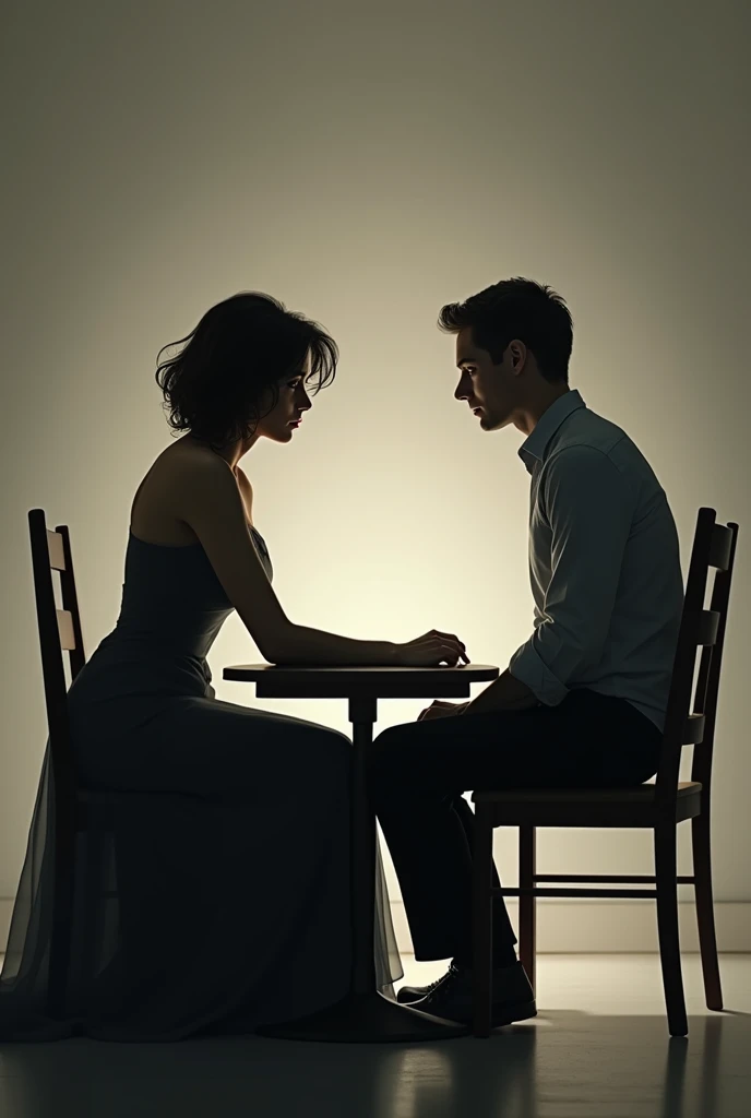 A step mom sat on a table directly facing her step son on a chair(sexual tension)