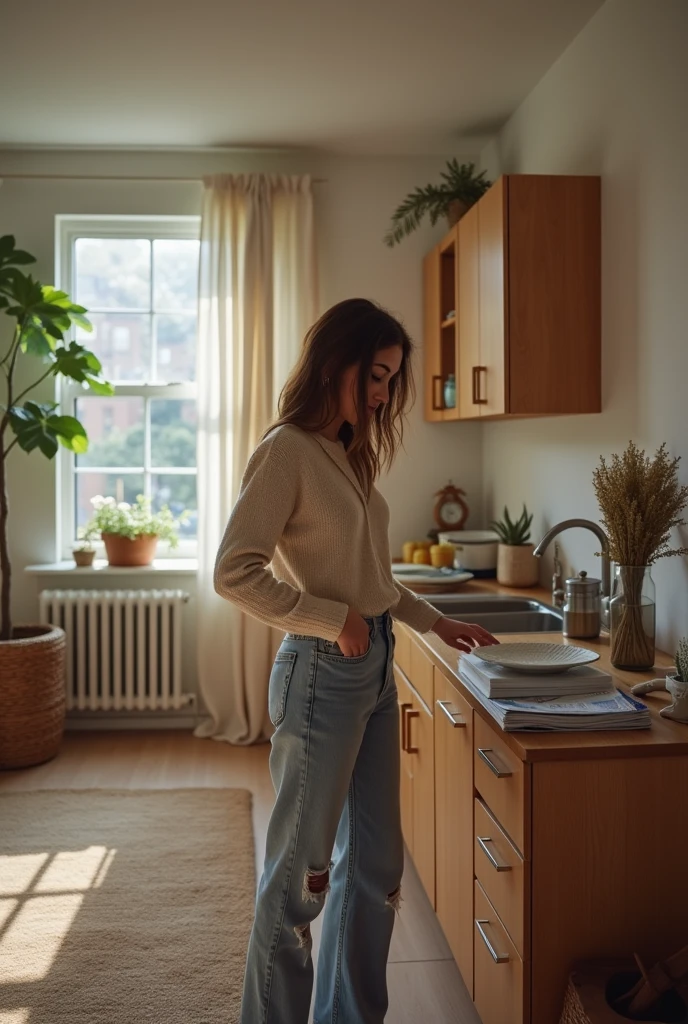 A woman looking at furniture