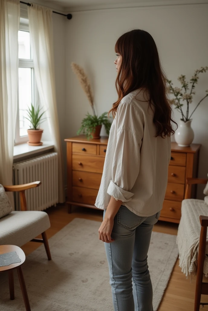 A woman looking at furniture