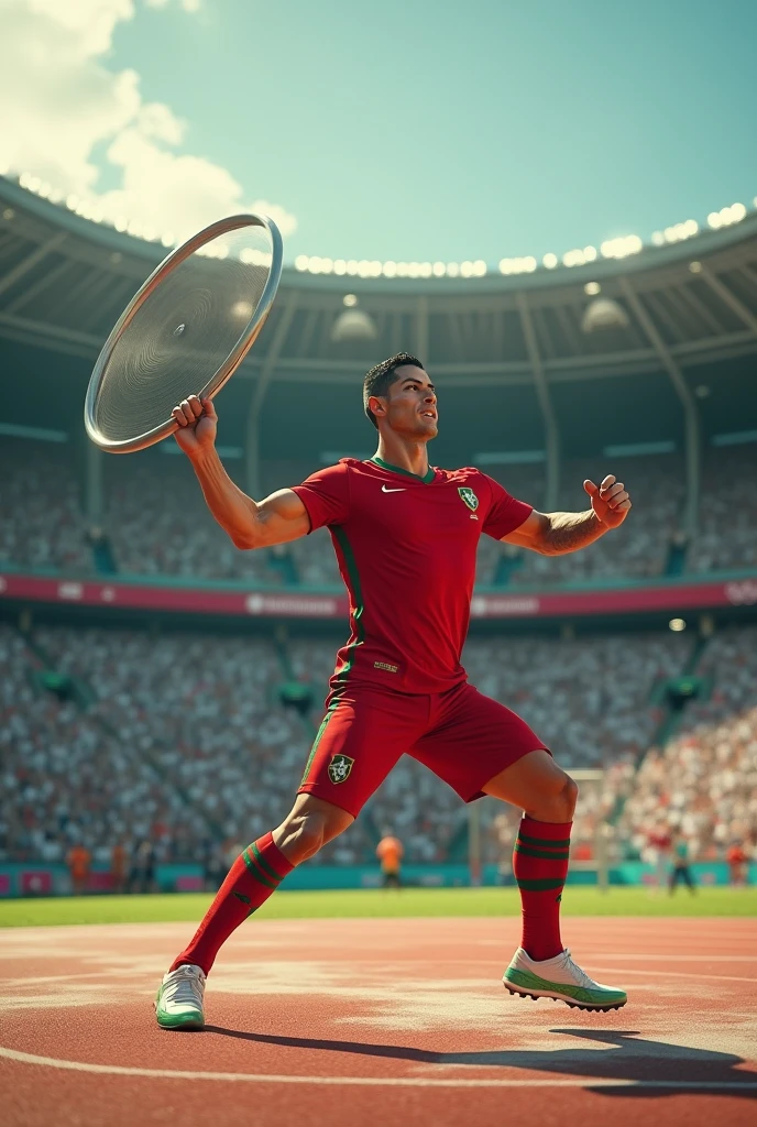Cristiano Ronaldo throwing discuss in Olympics