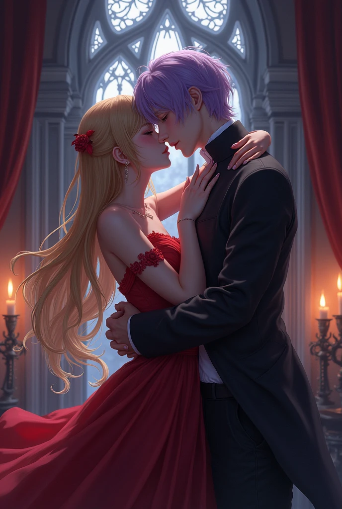 cheered up, a woman in a red dress is sitting on a man's lap, cheered up Clave visual of elegant, Clave visual, today's featured cheered up still, puce and vermilion, screenshot from a 2012s cheered up, destiny / Overnight stay, official cheered up artwork, still from cheered up, 2 second, 2b, Vermilion, key art