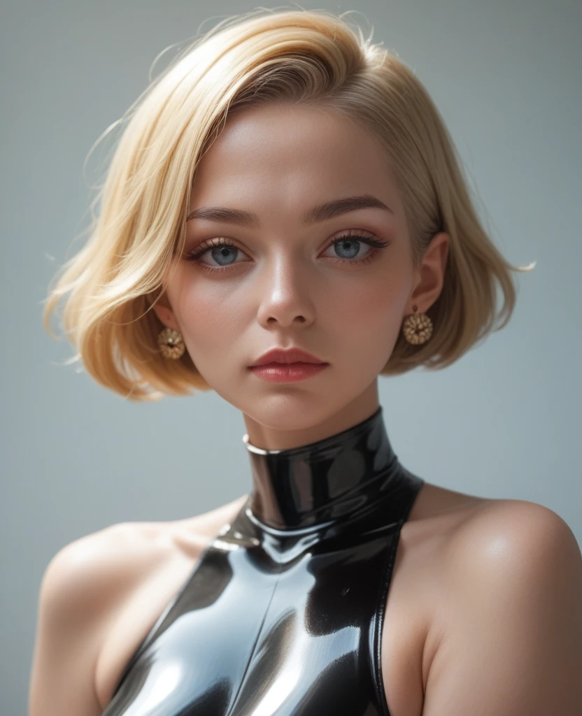 8-year-old blonde girl with short hair, latex blanco, 8 year old beautiful blonde girl