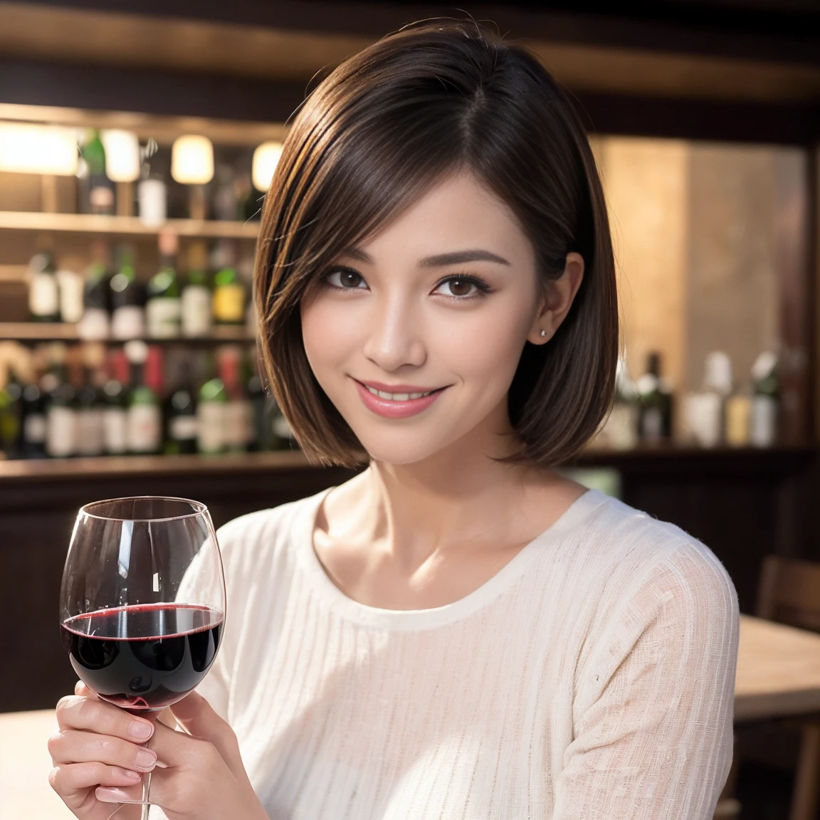 (Realistic:1.1),(masterpiece,Highest quality),8k,(49 years old), 53 years old, ベリーslimボディ、slimカップル、Tight waist,Upper Body,full-course dinner、wine 、Amazing view of the sunset sky and clouds、Perfect Anatomy, Brown Hair, short hair,Random Hairstyles,((Highly detailed face and eyes:1.2)),Perfect golden ratio face,Long sleeve shirt、dress,(smile:1.2)、Shortcuts、cute、(Realistic, Intricate details:1.2), A bright smile、short hair,Bright Face、赤wine 、Appetizers、Italian food、wine bottle、Champagne、スパークリングwine、(slimな顔), (The body is slim), (Brown Hair), (Shortcuts), Upper Body, 白wine, slim, wineグラス,