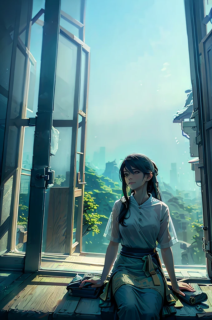 Sitting beside the window displaying the view of nature's beauty