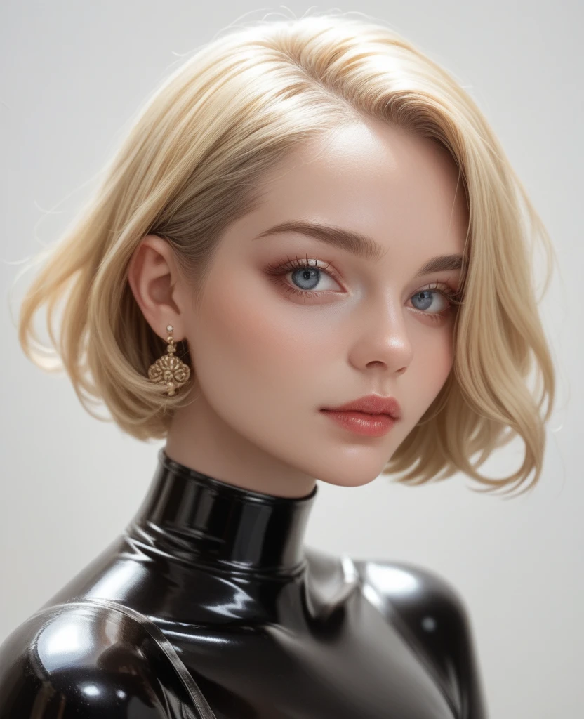 8-year-old blonde girl with short hair, latex blanco, 8 year old beautiful blonde girl,