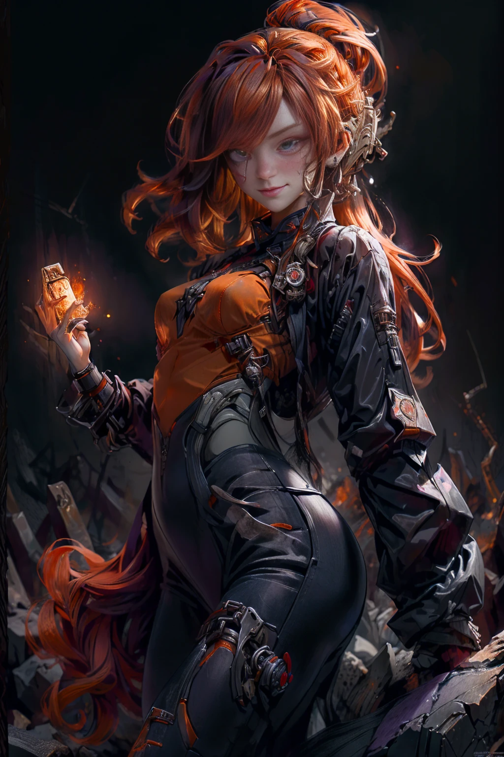 ((plano general, body completo:1.4)), pay attention beautiful woman wearing a cheongsam:1.5 colores aOrangedo, vegetables, yellows ,Beautiful ornaments , The eyes, dark and torn, ((only 1 dark and malevolent woman from the underworld evil smile, squinted eyes:1.3)), body,hermoso body musculoso, fierce expression, holding a gun, (colors in your clothes, warm, Orange, yellow, violet: 1.3), standing in a desolate field, dramatic lighting, intense shadows, sandy texture , High contrast, vibrant colors, dynamic pose, powerful posture, rough background, explosive atmosphere, dystopian theme, surreal elements, digitally painted illustration, high definition resolution, intricate details, dramatic composition, avant-garde and chaotic brushstrokes, Gothic style, intense emotions, Scale epic, raw and gritty feeling, Captivating and provocative works of art...